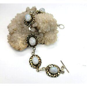 Moonstone Cabochon Bracelet T-bar Toggle Clasp Gold Silver Tone 6.5-7.5" LI103